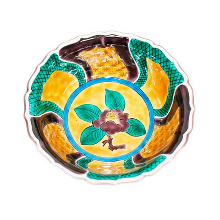 餐具 青手山茶紋樣大缽 淺碗 手繪 九谷美陶園 寺前瑛生 九谷燒 陶瓷器