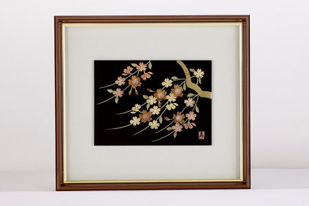 Ornament, Framed picture, Cherry blossom, Black, Small - Aizu lacquerware