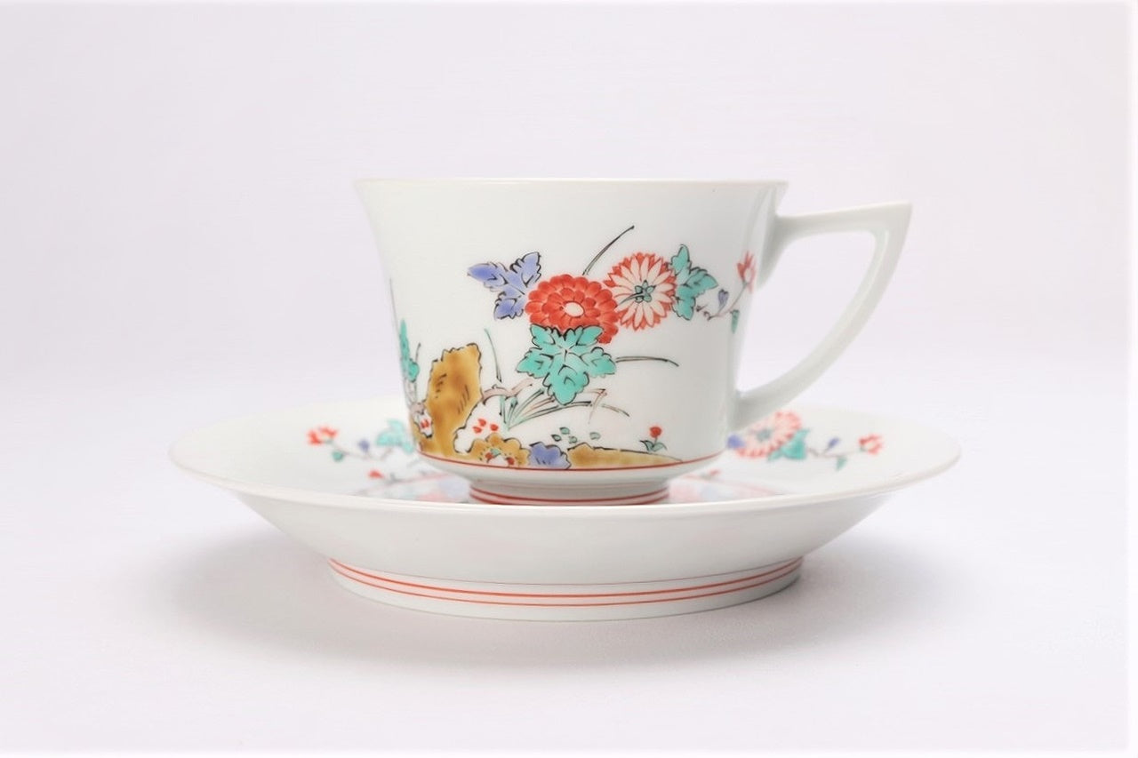 Cafe supplies, Coffee cup Angular, Chrysanthemum and plum blossom - Kakiemon-kiln, Arita ware, Ceramics