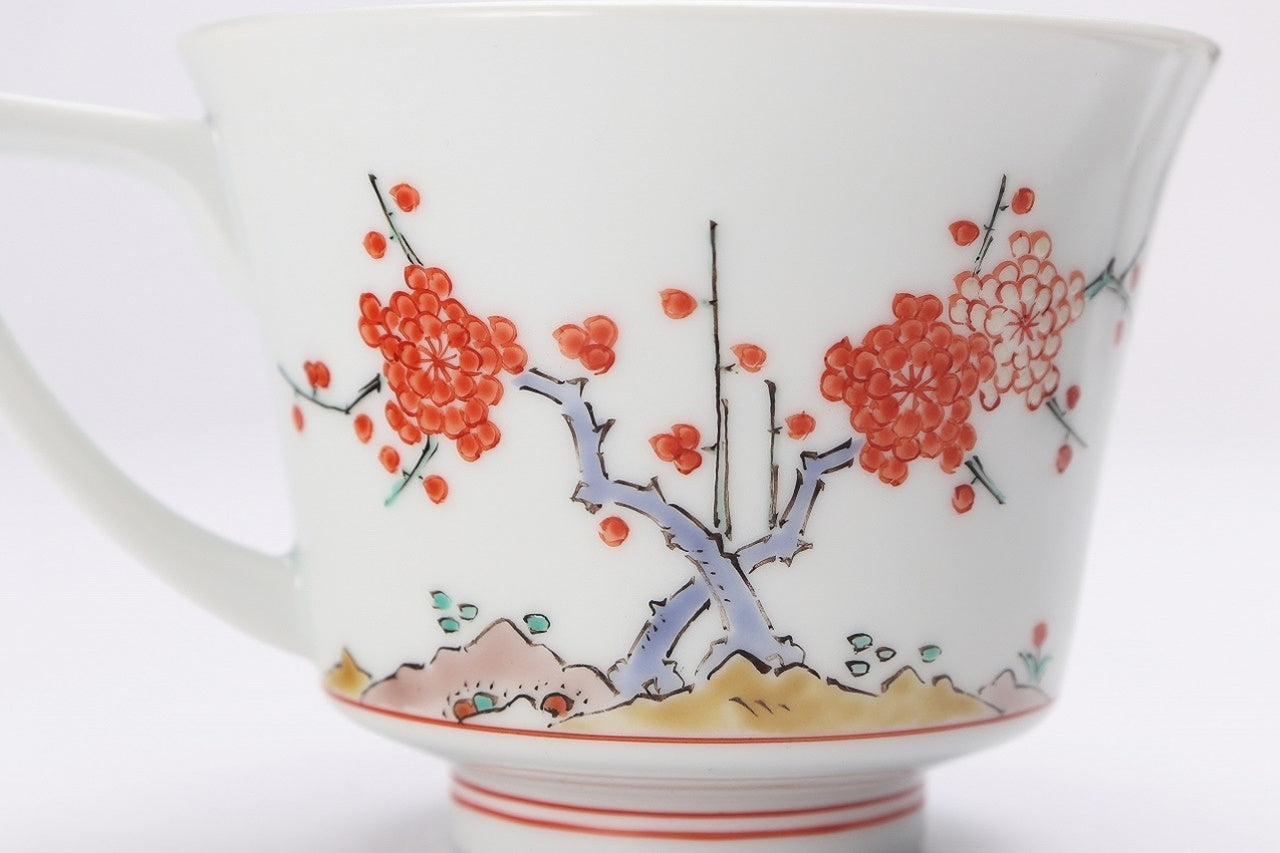 Cafe supplies, Coffee cup Angular, Chrysanthemum and plum blossom - Kakiemon-kiln, Arita ware, Ceramics