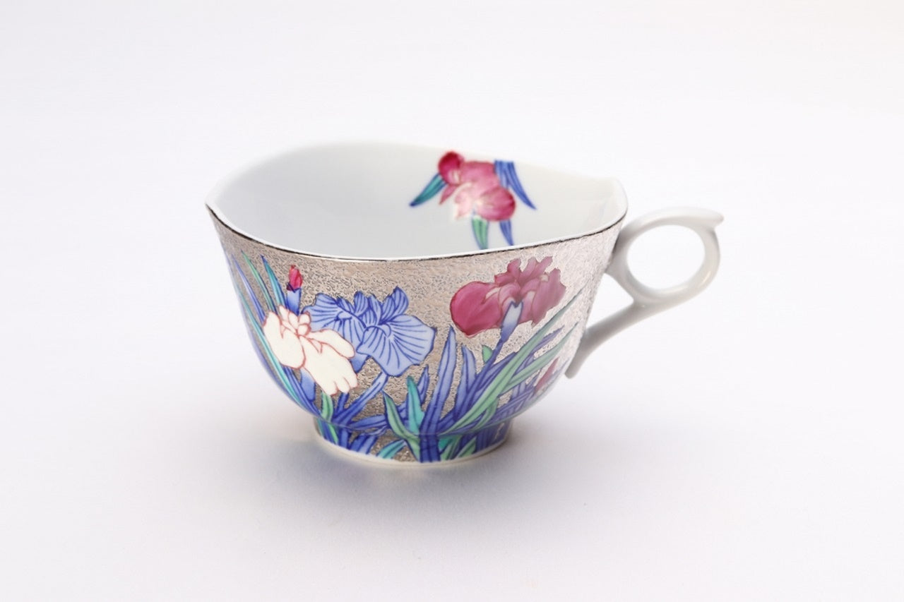 咖啡用品 咖啡杯碟 鉑金菖蒲 附木盒 金龍窯 江口天童 有田燒 陶瓷器