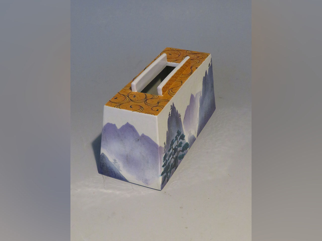 Flower vessel, Rectangle pot, Colored glaze, Far ridgeline, Hand-drawn - Yoshihiro Yamaguchi, Kutani ware, Ceramics