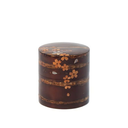 茶具 树皮茶叶罐 小 光滑樱皮 螺钿 樱皮细工 木工艺品