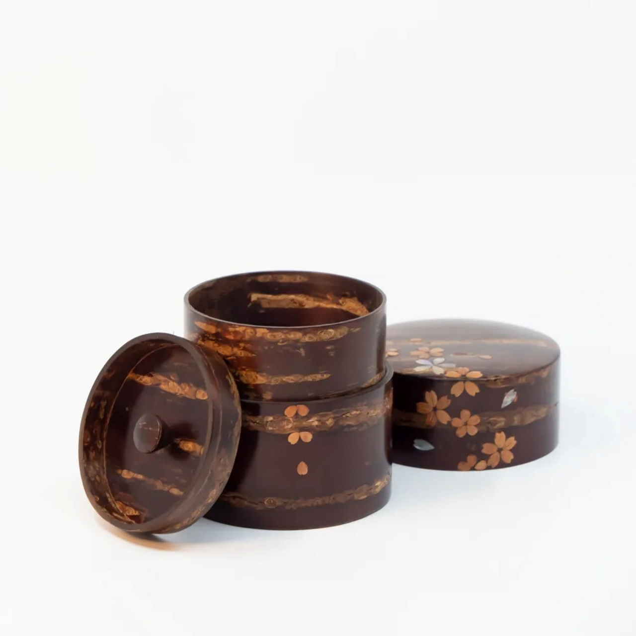 茶具 树皮茶叶罐 小 光滑樱皮 螺钿 樱皮细工 木工艺品