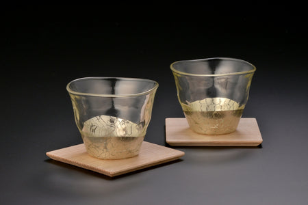Drinkware, Cracking, Cold Tea Glasses & Coasters Set, Champagne gold - Kanazawa gold leaf
