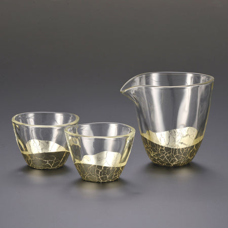 Drinkware, Cracking, Sake set, Sake Bottle and Cups, Champagne gold - Kanazawa gold leaf