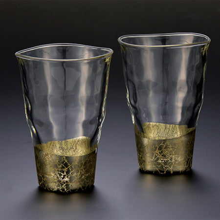 Drinkware, Cracking, Pair of Tumbler Glasses, Champagne gold - Kanazawa gold leaf