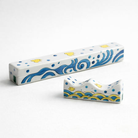 書道用品 「千鳥文様 文鎮 筆架 セット 手描き」 九谷美陶園 寺前瑛生 九谷焼 陶磁器