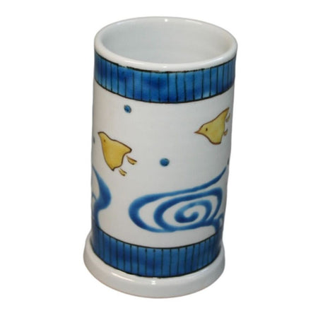 書道用品 「千鳥文様筆筒 手描き」 九谷美陶園 寺前瑛生 九谷焼 陶磁器