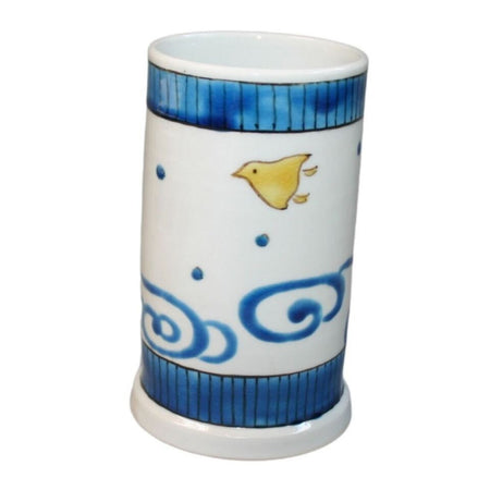 書道用品 「千鳥文様筆筒 手描き」 九谷美陶園 寺前瑛生 九谷焼 陶磁器