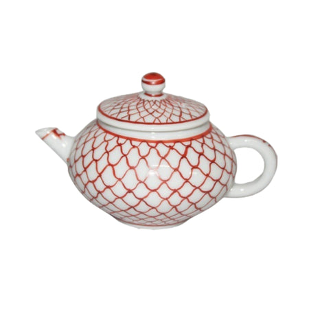 書道用品 「赤絵網目文様蓋付水滴 手描き」 九谷美陶園 寺前瑛生 九谷焼 陶磁器