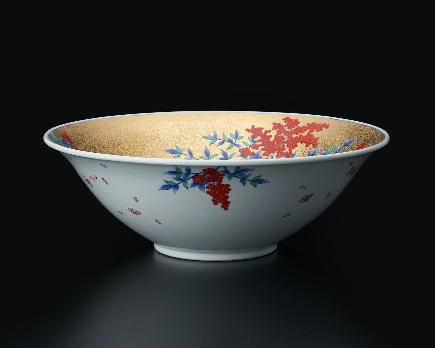 Ornament, Decorative bowl, Gold painting, Nandina and bird - Kinryu-kiln, Tendo Eguchi, Arita ware, Ceramics