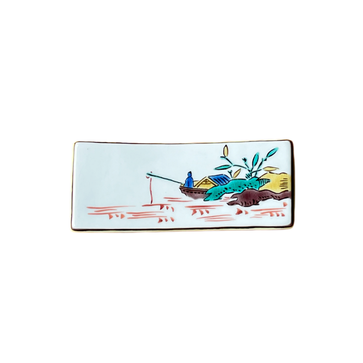 書道用品 「古九谷手釣人文様墨床 手描き」 九谷美陶園 寺前瑛生 九谷焼 陶磁器