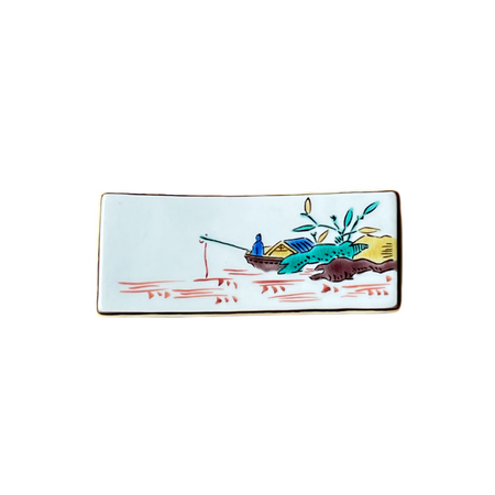 書道用品 「古九谷手釣人文様墨床 手描き」 九谷美陶園 寺前瑛生 九谷焼 陶磁器