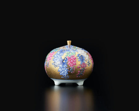 Ornament, Incense burner, Gold painting, Wisteria 1 - Kinryu-kiln, Tendo Eguchi, Arita ware, Ceramics