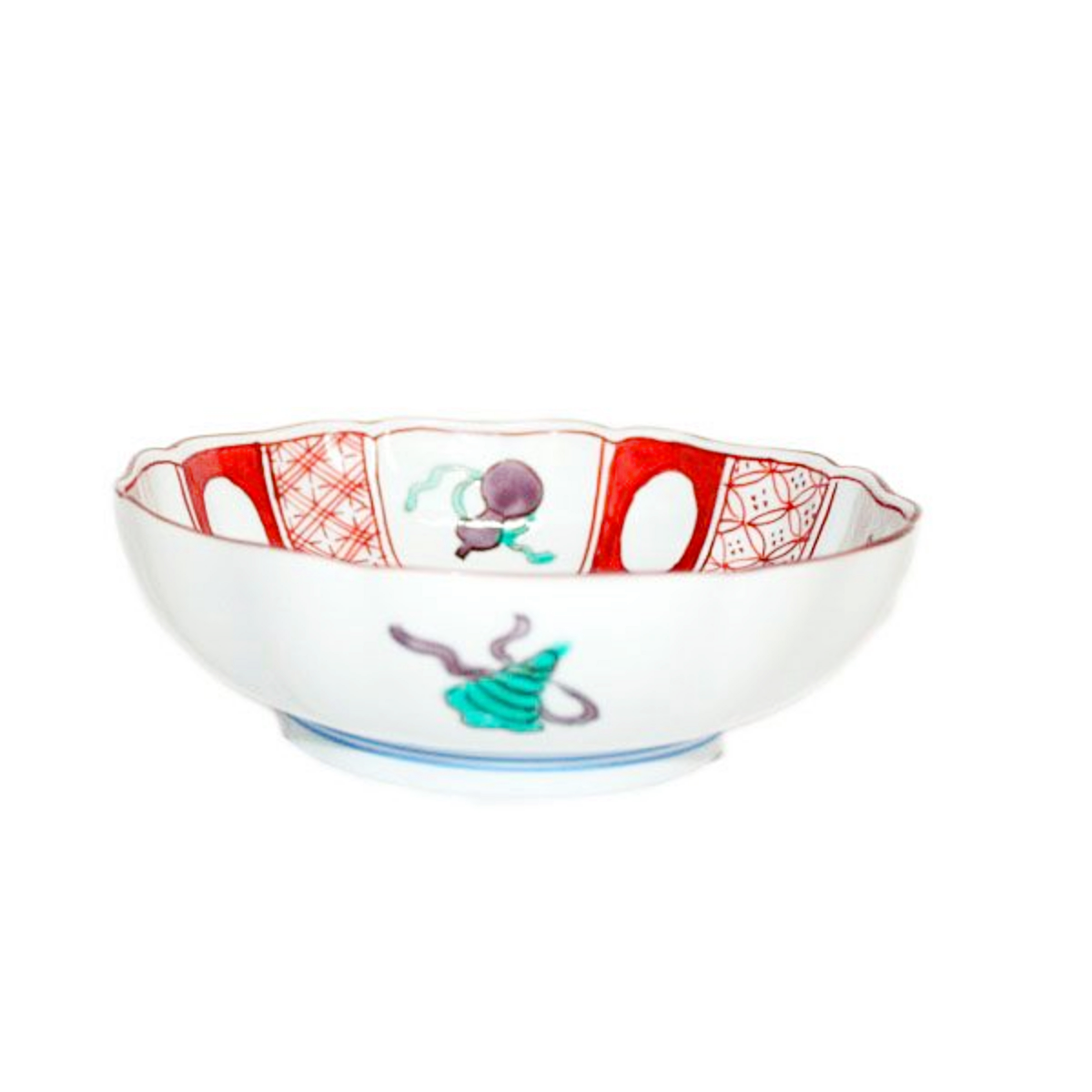 食器 「赤絵宝文様五寸輪花鉢 手描き」 九谷美陶園 寺前瑛生 九谷焼 陶磁器