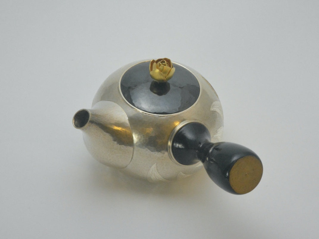 Tea supplies, Kyusu teapot, Flower sculpture - Lotus Kenichiro Izumi, Tokyo silverware, Metalwork