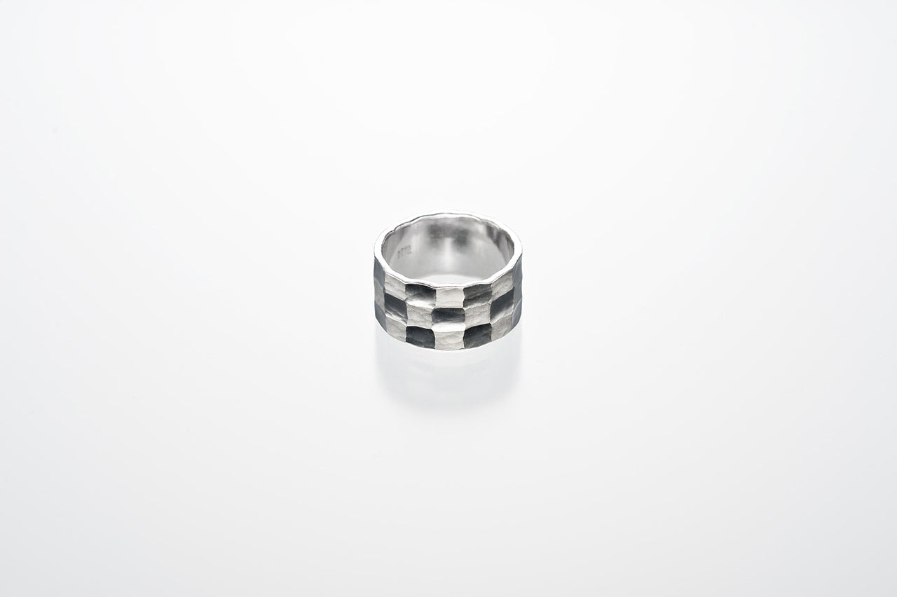 Jewelry, Checkered three-tiered ring - Kenichiro Izumi, Tokyo silverware, Metalwork