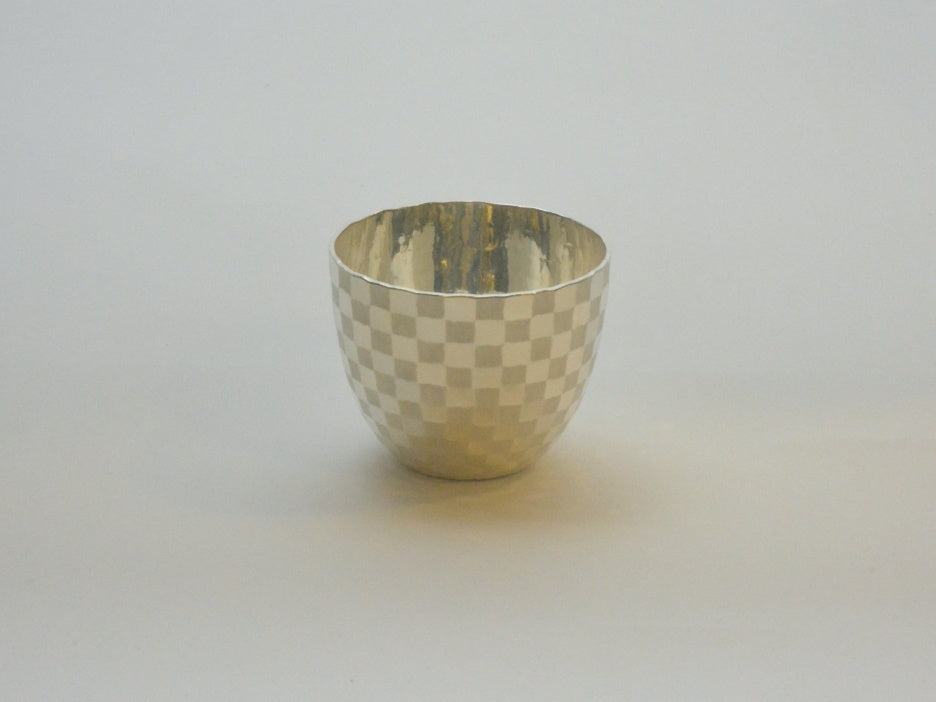 Drinking vessel, Checkered largr sake cup -Award-winning work Kenichiro Izumi,, Tokyo silverware, Metalwork