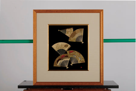 Ornament, Framed picture, Golden fan, Black - Aizu lacquerware