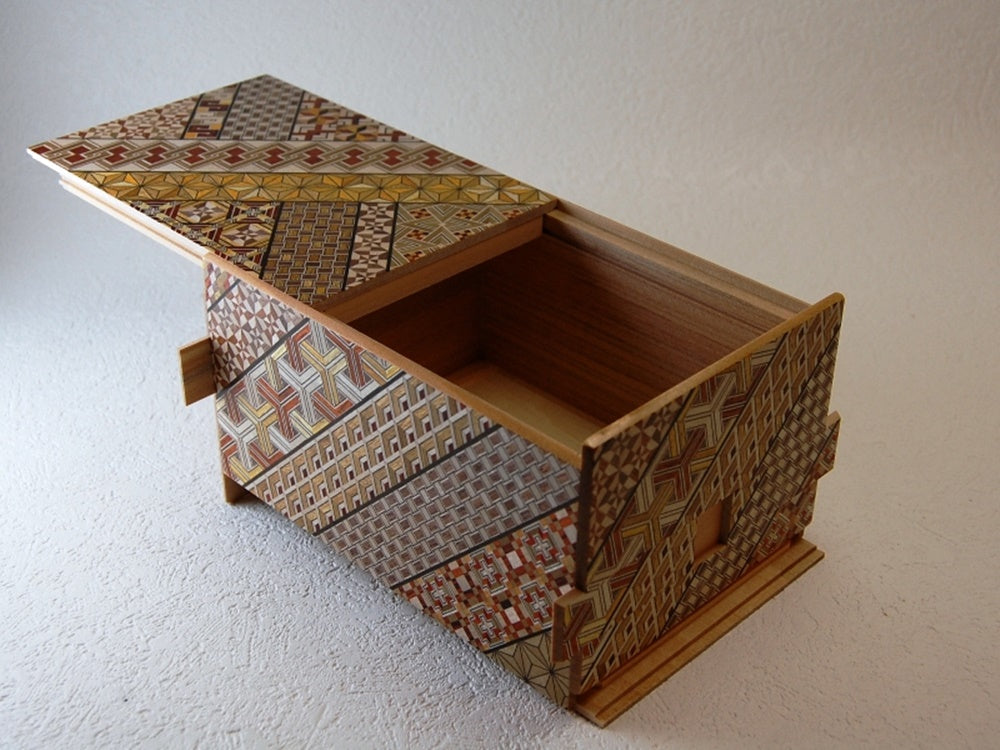 Box, Secret box, 28 tricks+1, Small parquet pattern, 6-sun size - Hakone wood mosaic, Wood crafts