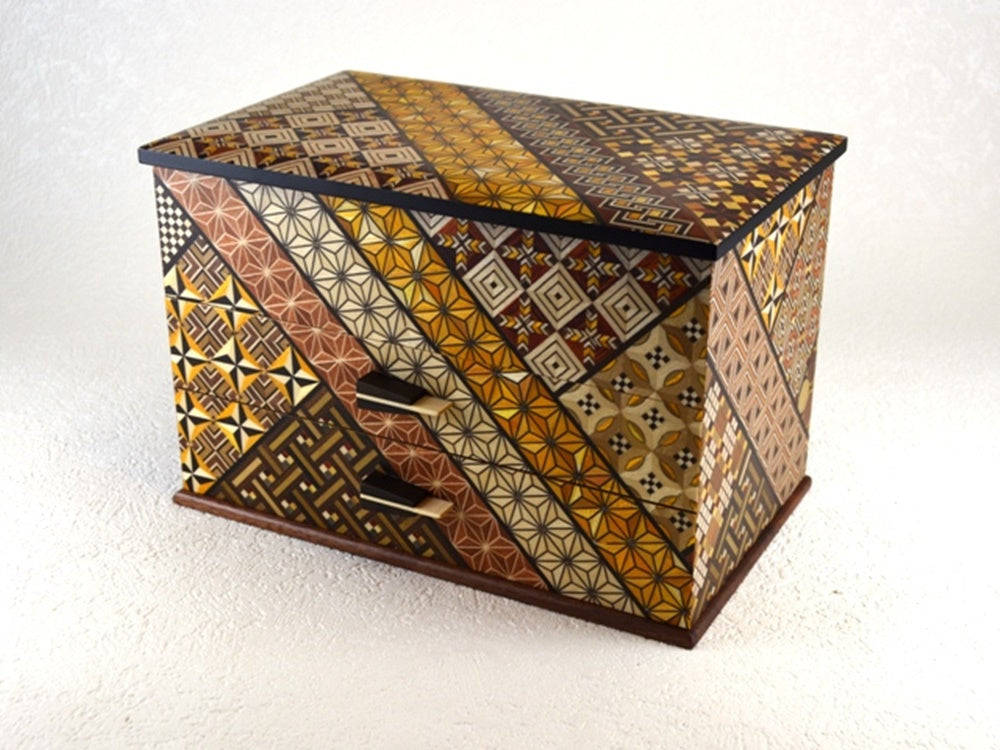 Box, 2 drawers with mirror, Small parquet pattern, 7-sun size - Hakone ...