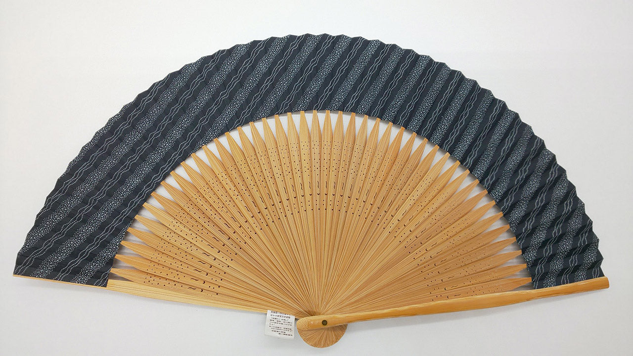 Japanese style accessories, Fan, 45 ribs, Short cloth, Ise katagami, Yoroke-storipe pattern - Kyoto folding fans