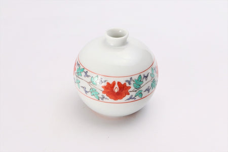 Flower vessel, Single flower vase, Round, Peony and arabesque - Kakiemon-kiln, Arita ware, Ceramics