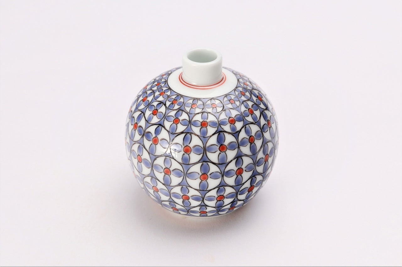 Flower vessel, Single flower vase, Round, Bean pattern - Kakiemon-kiln, Arita ware, Ceramics