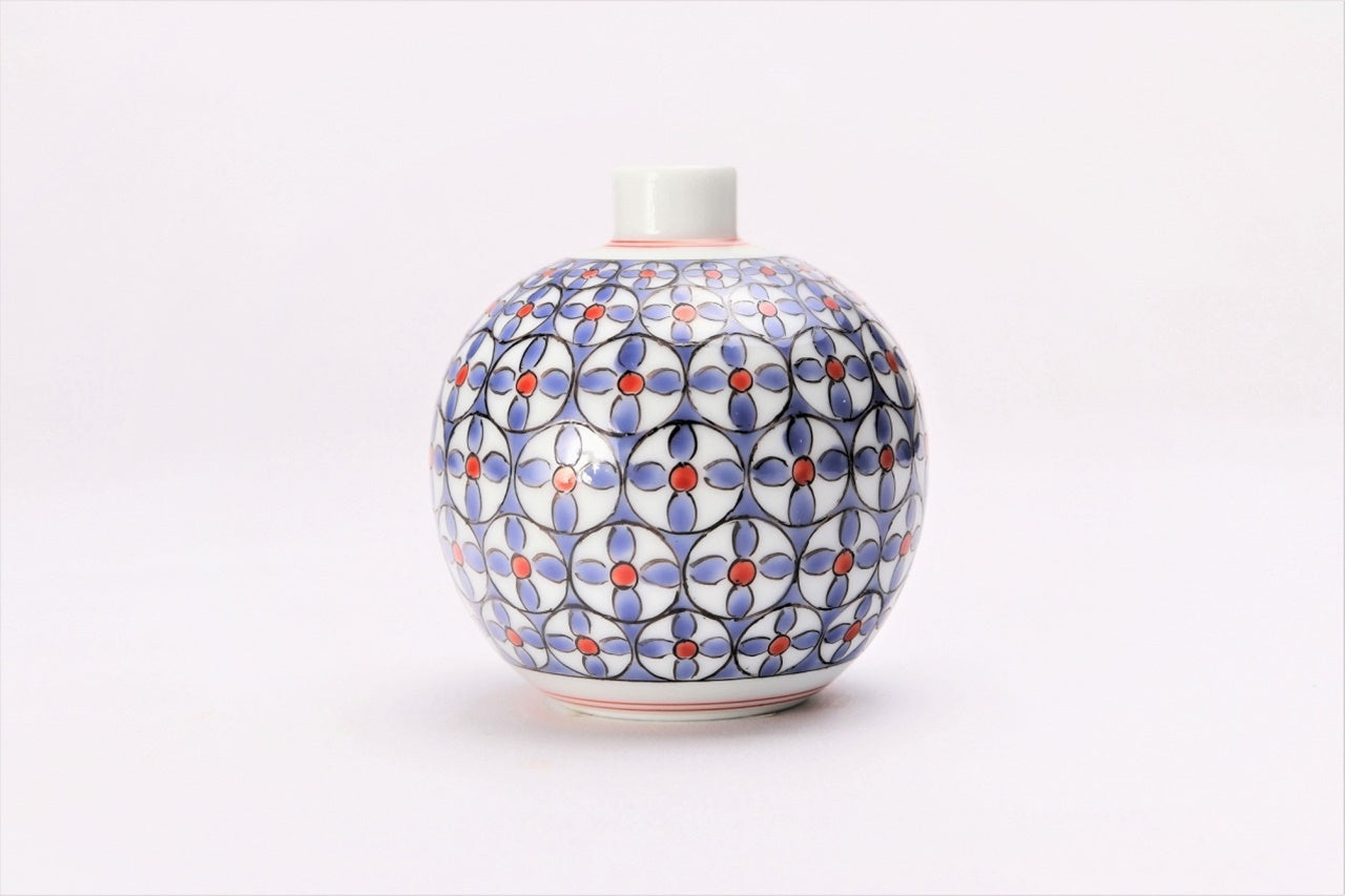 Flower vessel, Single flower vase, Round, Bean pattern - Kakiemon-kiln, Arita ware, Ceramics