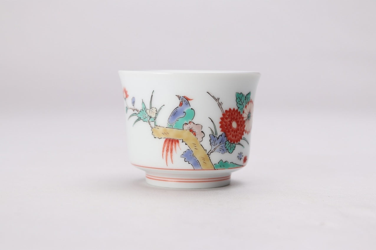 Drinking vessel, Large sake cup, Chrysanthemum and bird, Large - Kakiemon-kiln, Arita ware, Ceramics