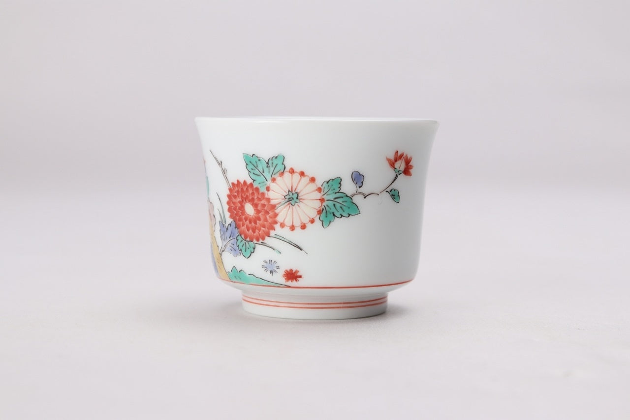 Drinking vessel, Large sake cup, Chrysanthemum and bird, Large - Kakiemon-kiln, Arita ware, Ceramics