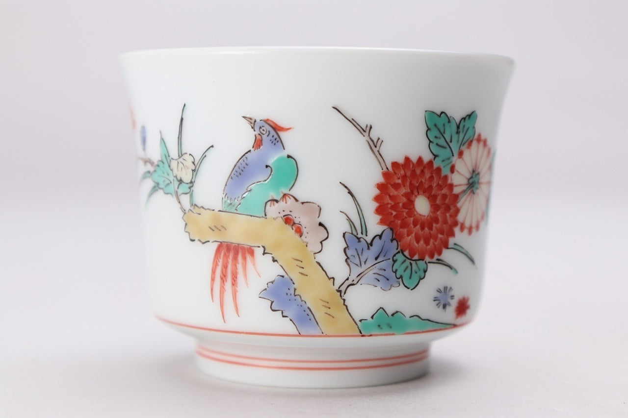 Drinking vessel, Large sake cup, Chrysanthemum and bird, Large - Kakiemon-kiln, Arita ware, Ceramics