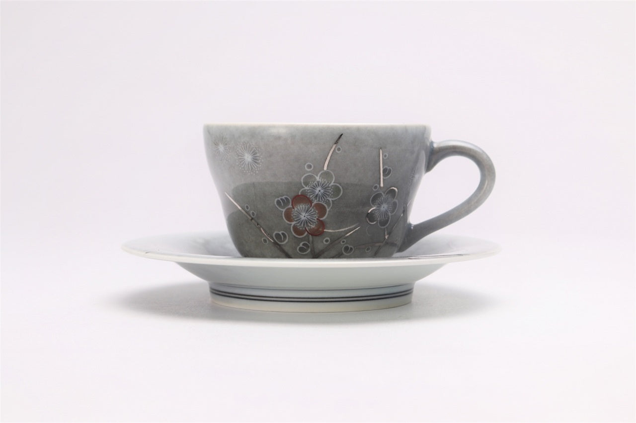 Cafe supplies, Coffee cup, Light ink color Sumi-hajiki, Plum blossom - Imaizumi Imaemon XIV, Arita ware, Ceramics