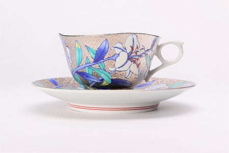 カフェ用品 「コーヒー碗 プラチナ 百合 木箱付」 金龍窯 江口天童 有田焼 陶磁器