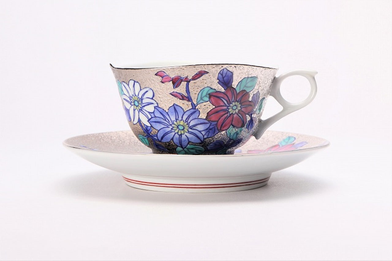 カフェ用品 「コーヒー碗 プラチナ 鉄仙花 木箱付」 金龍窯 江口天童 有田焼 陶磁器