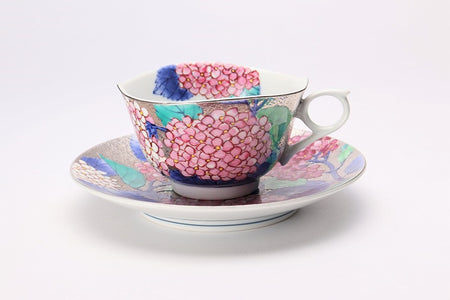 カフェ用品 「コーヒー碗 プラチナ 紫陽花 木箱付」 金龍窯 江口天童 有田焼 陶磁器