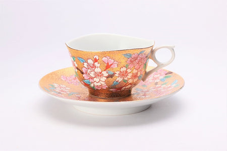 カフェ用品 「コーヒー碗 金彩 桜 木箱付」 金龍窯 江口天童 有田焼 陶磁器