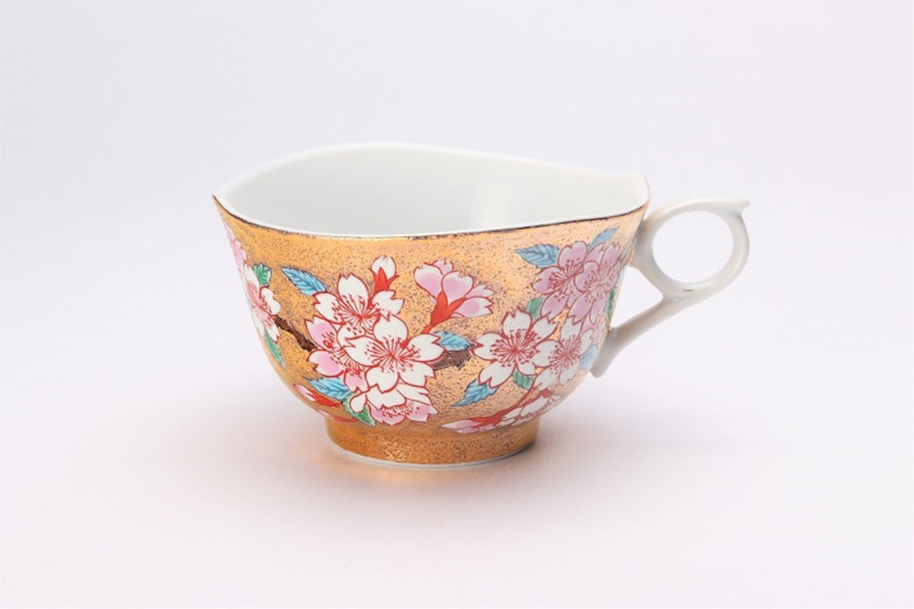 カフェ用品 「コーヒー碗 金彩 桜 木箱付」 金龍窯 江口天童 有田焼 陶磁器