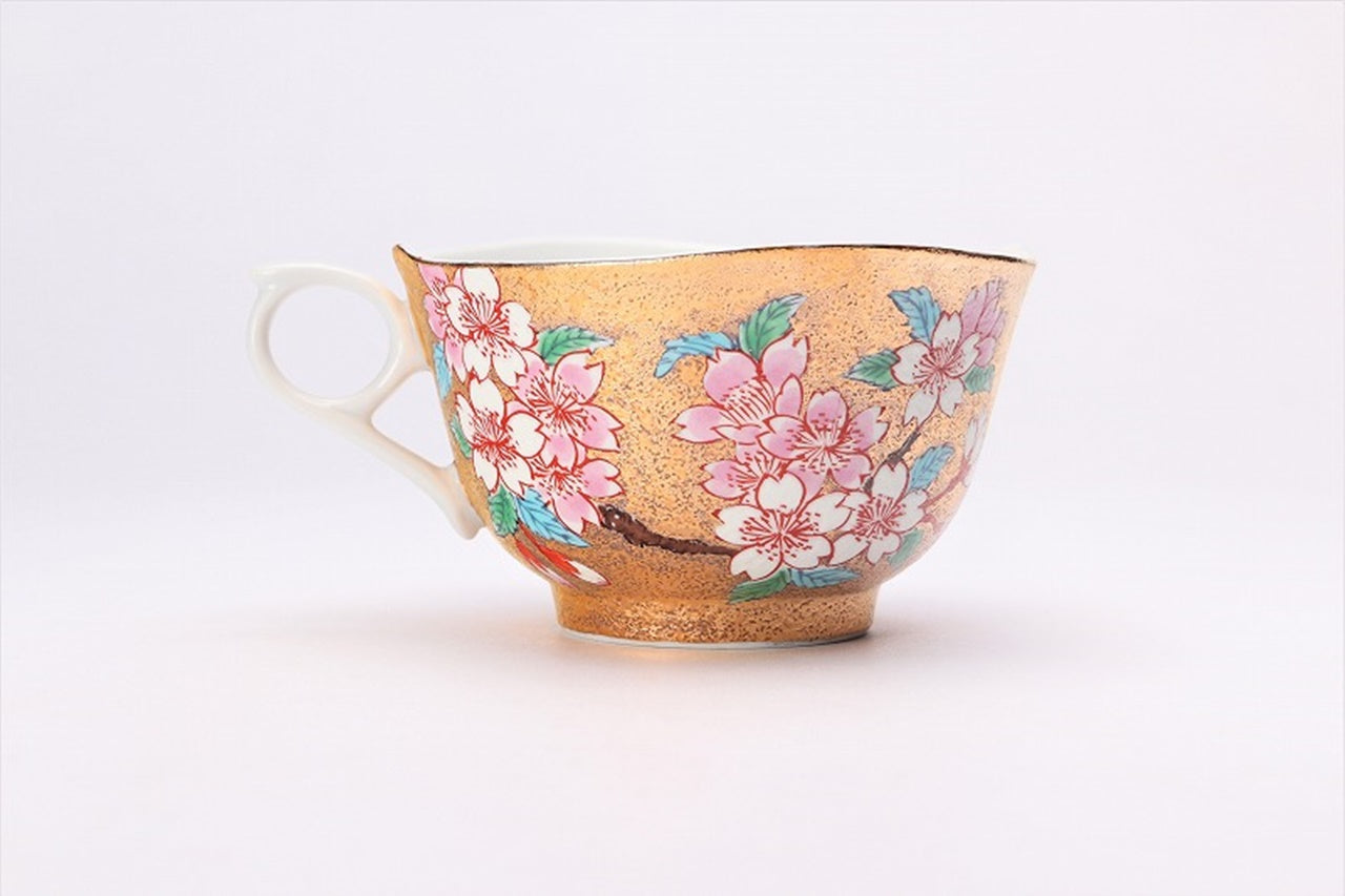 カフェ用品 「コーヒー碗 金彩 桜 木箱付」 金龍窯 江口天童 有田焼 陶磁器