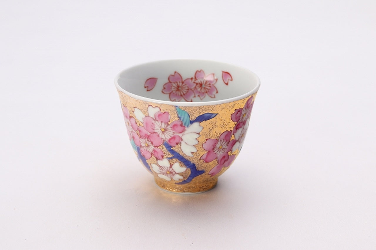 ティー用品 「茶器セット 金彩 桜 木箱付」 金龍窯 江口天童 有田焼 陶磁器