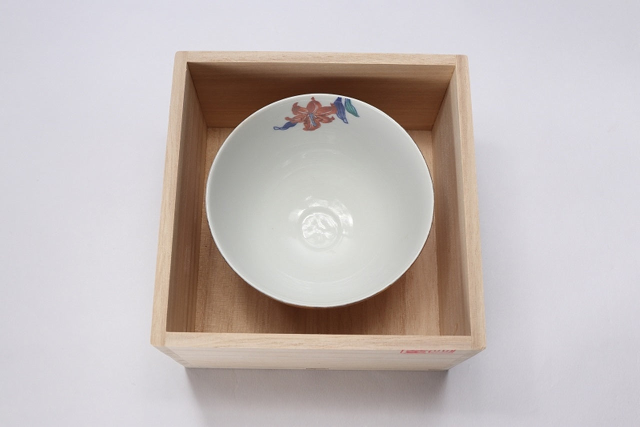 茶道用品 抹茶碗 金彩鬼百合 附木盒 金龍窯 江口天童 有田燒 陶瓷器