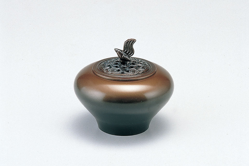 Ornament, Incense burner, Bird, Nabecho color - Yoshihide Nousaku, Takaoka copperware, Metalwork