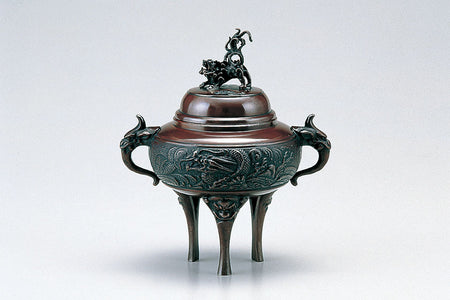 Ornament, Incense burner, Dragon design, Toku color, Small - Yoshihide Nousaku, Takaoka copperware, Metalwork