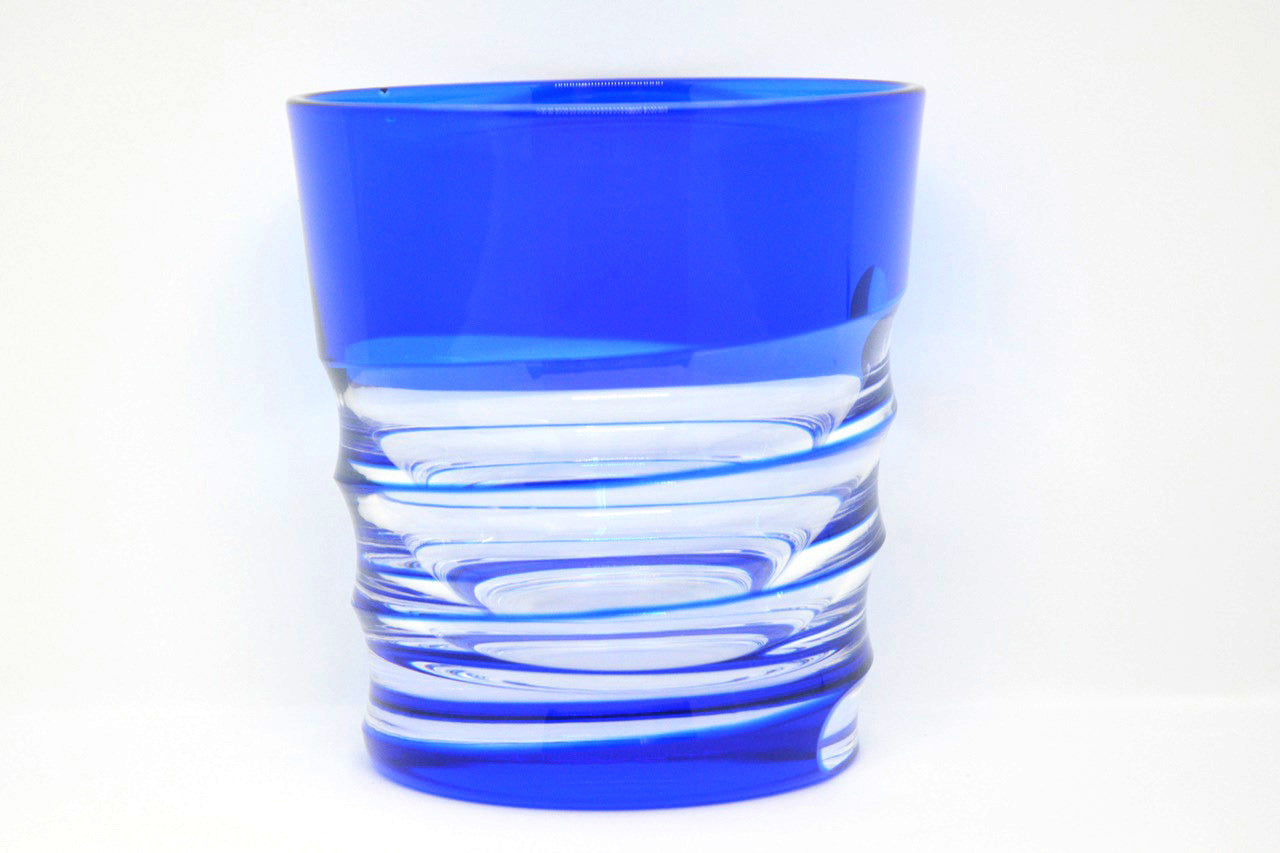 Drinking vessel, Old-fashioned glass, Hand-polished, Spiral, Blue - Hidetaka Shimizu, Edo kiriko cut glass