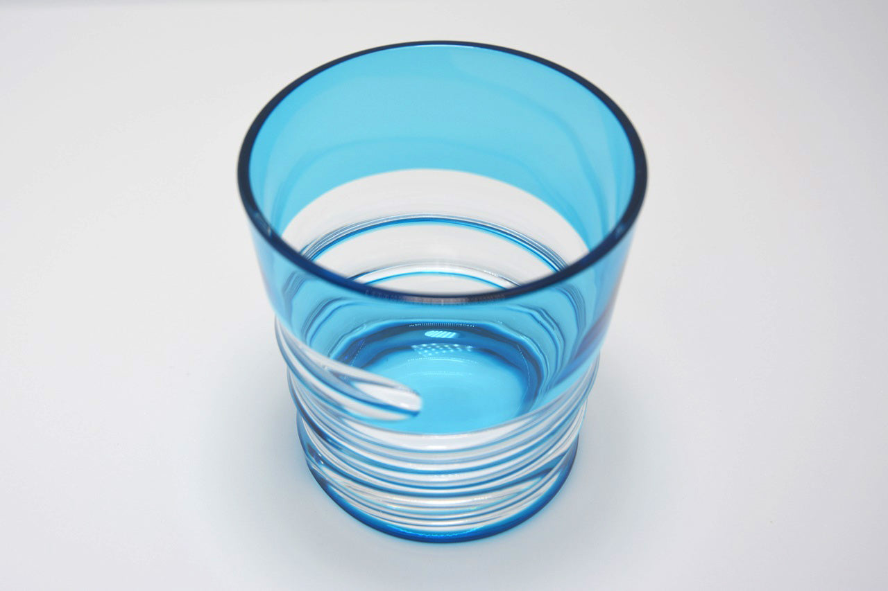 Drinking vessel, Old-fashioned glass, Hand-polished, Spiral, Light blue - Hidetaka Shimizu, Edo kiriko cut glass