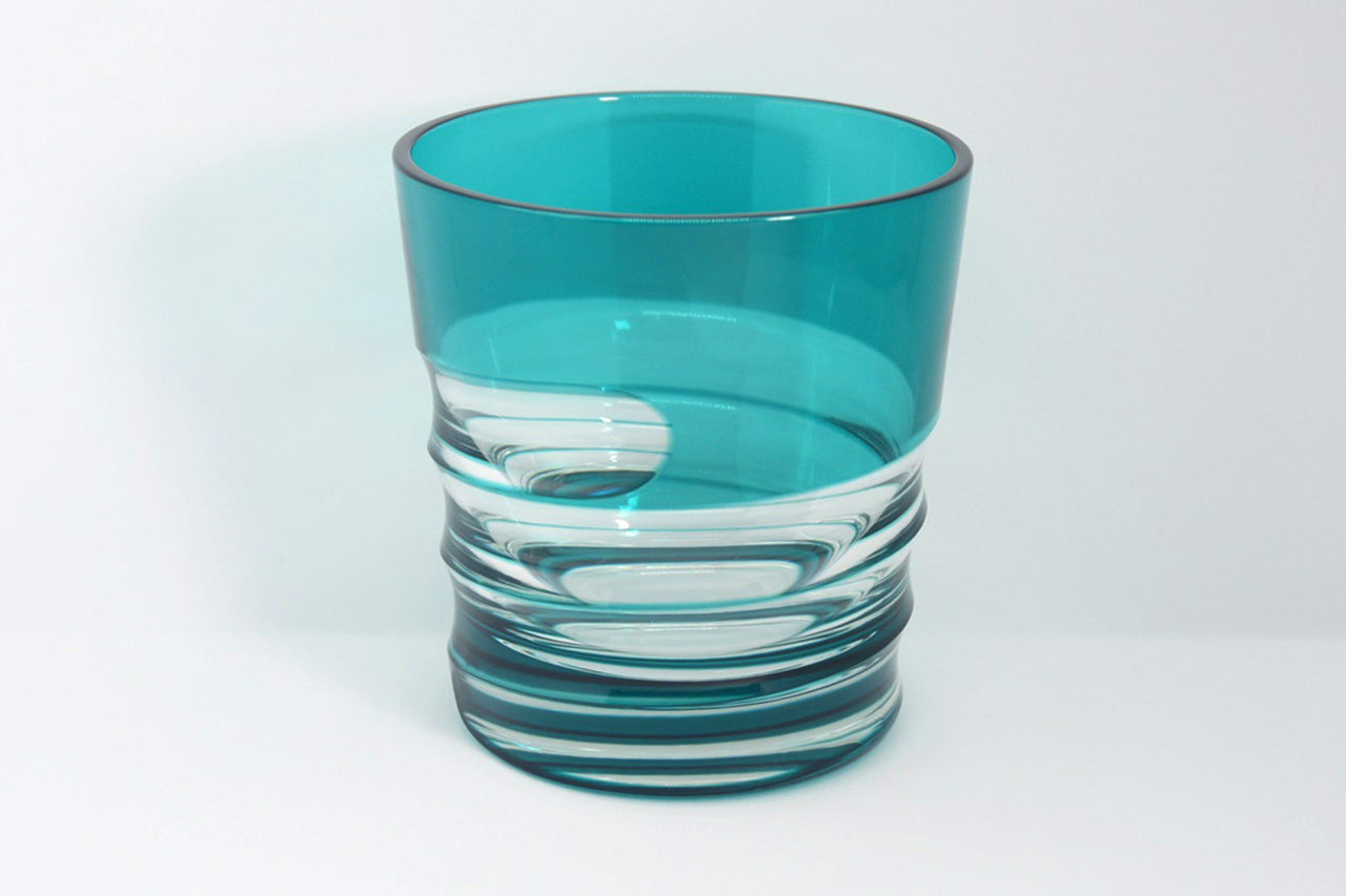 Drinking vessel, Old-fashioned glass, Hand-polished, Spiral, Green - Hidetaka Shimizu, Edo kiriko cut glass