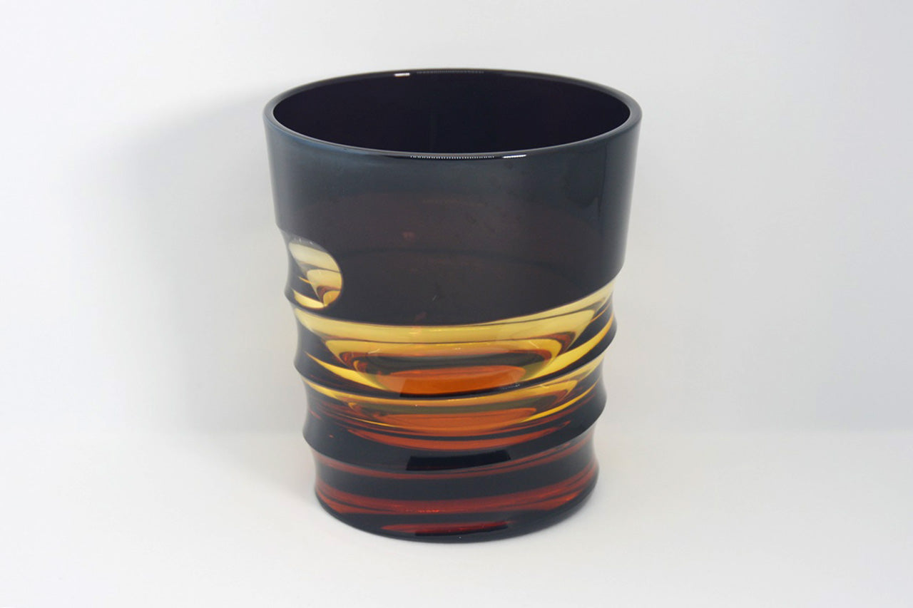 Drinking vessel, Old-fashioned glass, Hand-polished, Spiral, Amber - Hidetaka Shimizu, Edo kiriko cut glass