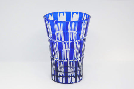 Drinkware, Tumbler, Vertical checkered pattern, Blue - Hidetaka Shimizu, Edo kiriko cut glass