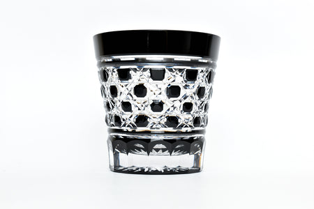 Drinking vessel, Old-fashioned glass, Octagonal woven bamboo pattern, Black - Hidetaka Shimizu, Edo kiriko cut glass